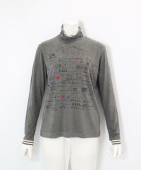 手描き風イラスト発熱素材プルオーバー(グレー)前