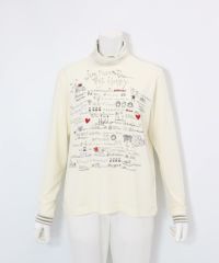 手描き風イラスト発熱素材プルオーバー(ホワイト)前