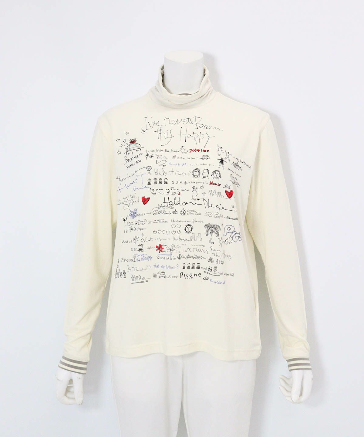 手描き風イラスト発熱素材プルオーバー(ホワイト)前