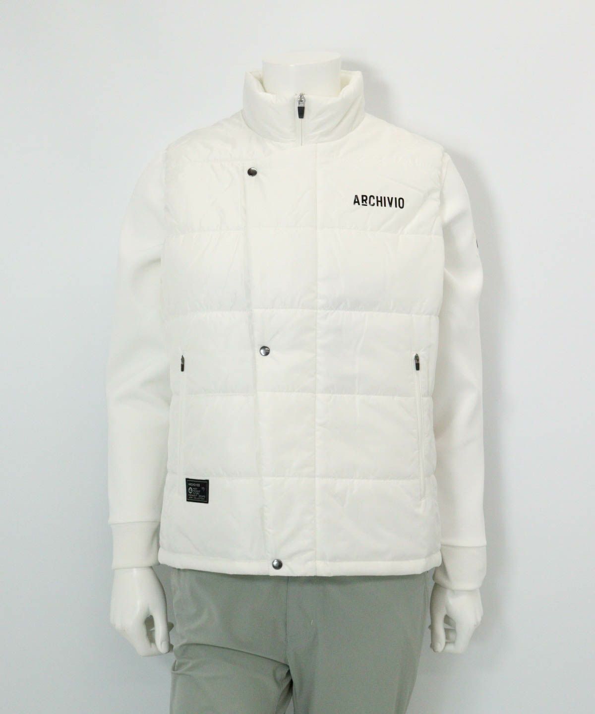 【メンズ】ジップアップ撥水中綿ベスト(ホワイト)前
