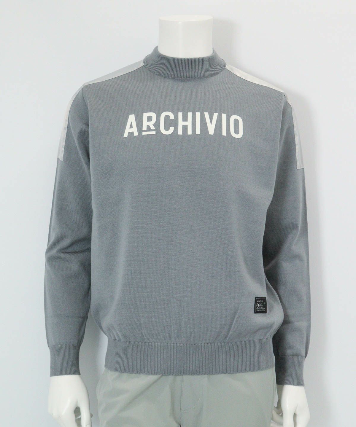 【メンズ】ウール混肩切替ロゴニット(グレー)前