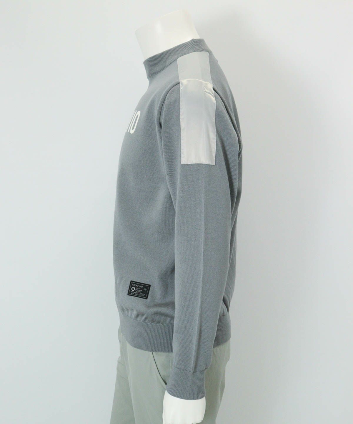 【メンズ】ウール混肩切替ロゴニット(グレー)横