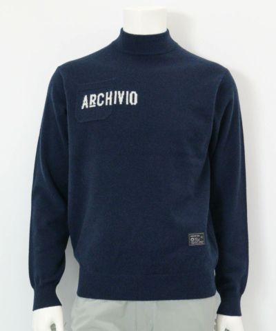サイズ：48 ARCHIVIO アルチビオ 2023年モデル カシミヤ ニットセーター ロゴ  ネイビー系 [240101501979] ゴルフウェア メンズ ストスト メンズ】カシミヤ100％ロゴポケットニット|アルチビオ - ゴルフ