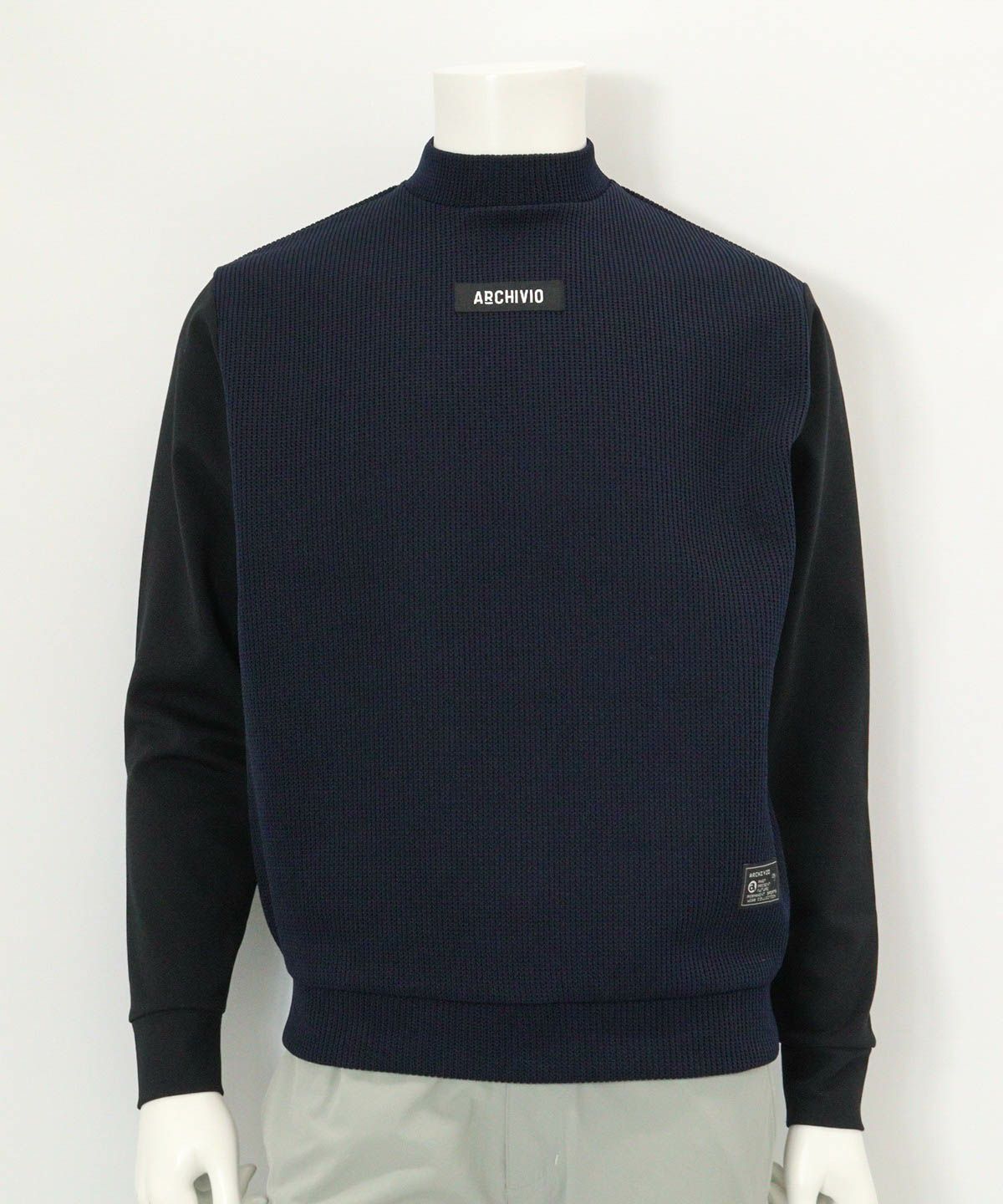 【メンズ】ニット切替プルオーバー(ネイビー)