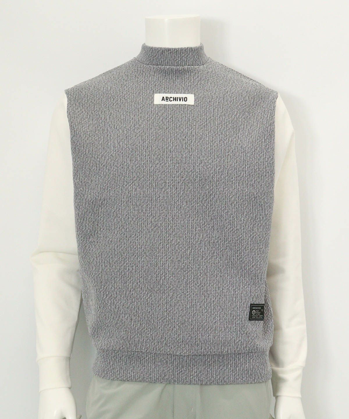 【メンズ】ニット切替プルオーバー(ライトグレー)前