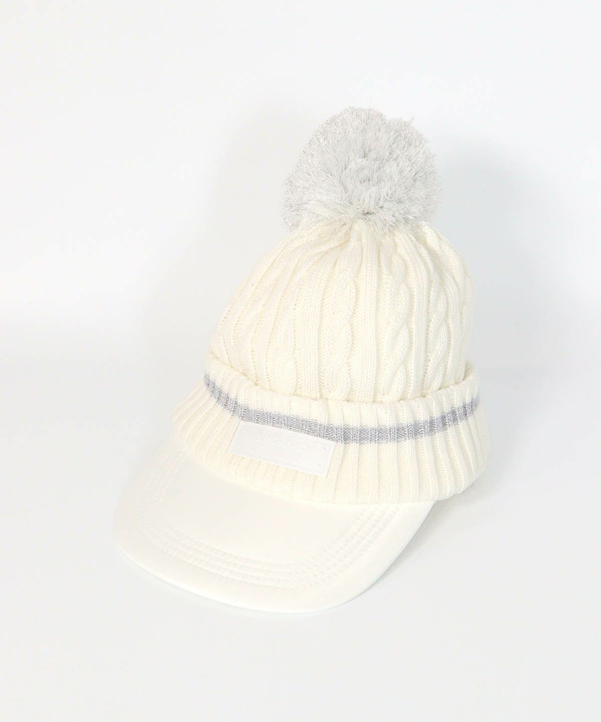 ケーブルニットポンポンキャップ(ホワイト)