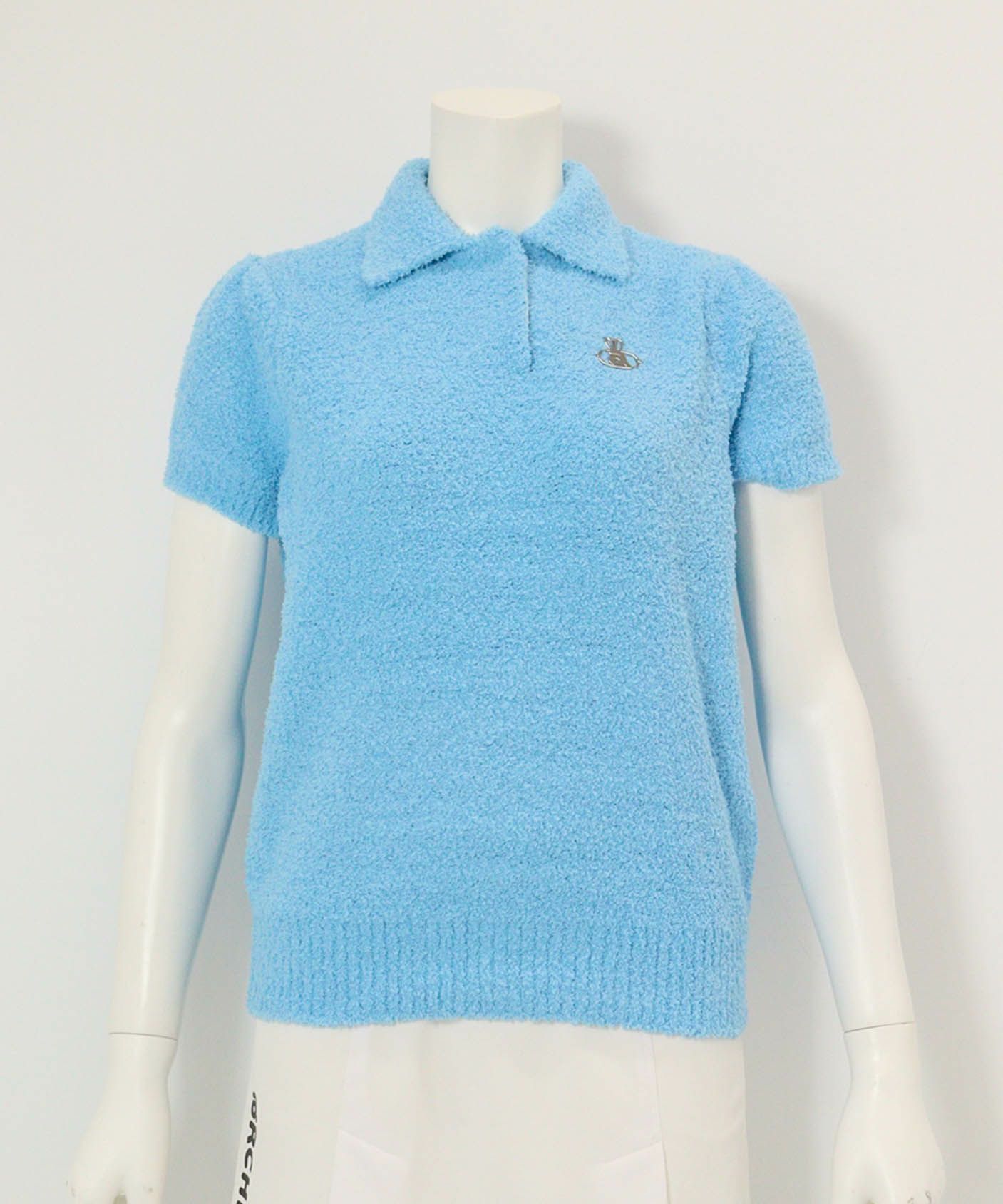 モールニット半袖プルオーバー(ライトブルー)前