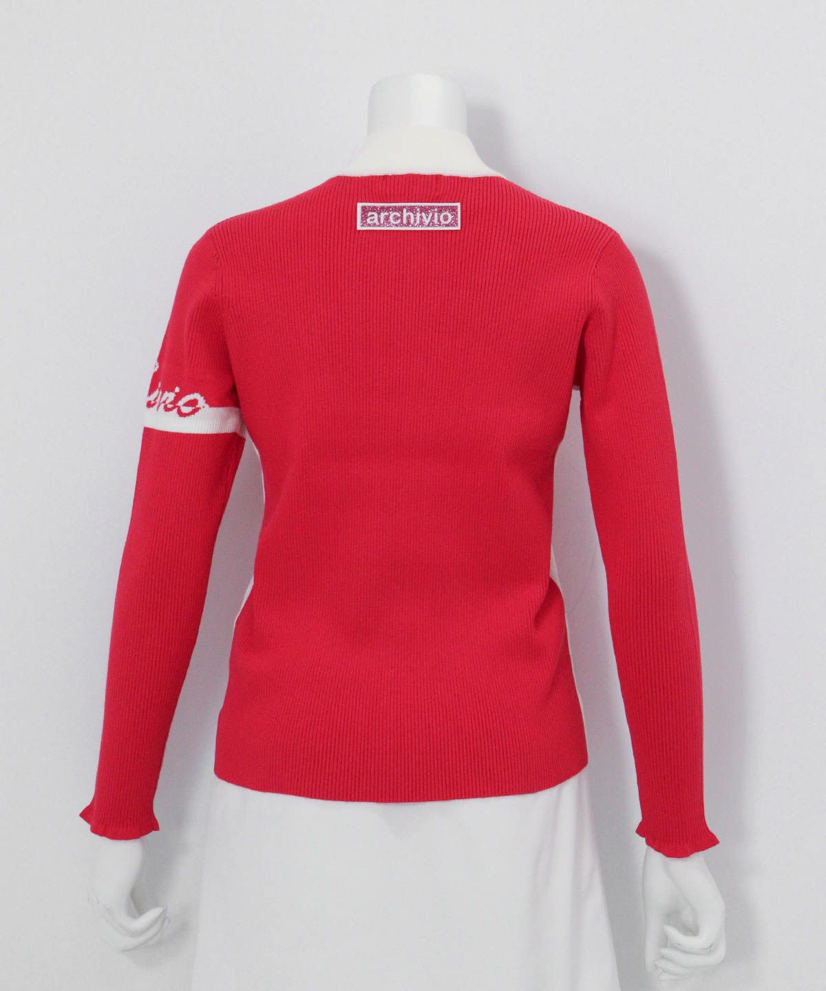 サイドライン配色リブニット 後（レッド）