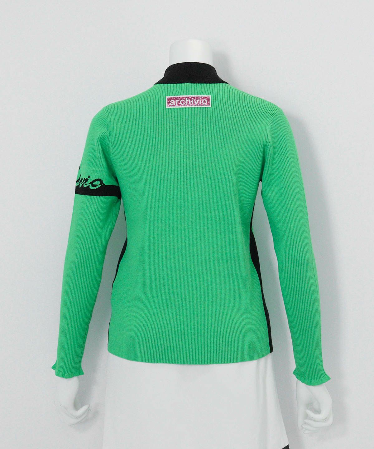 サイドライン配色リブニット 後（グリーン）