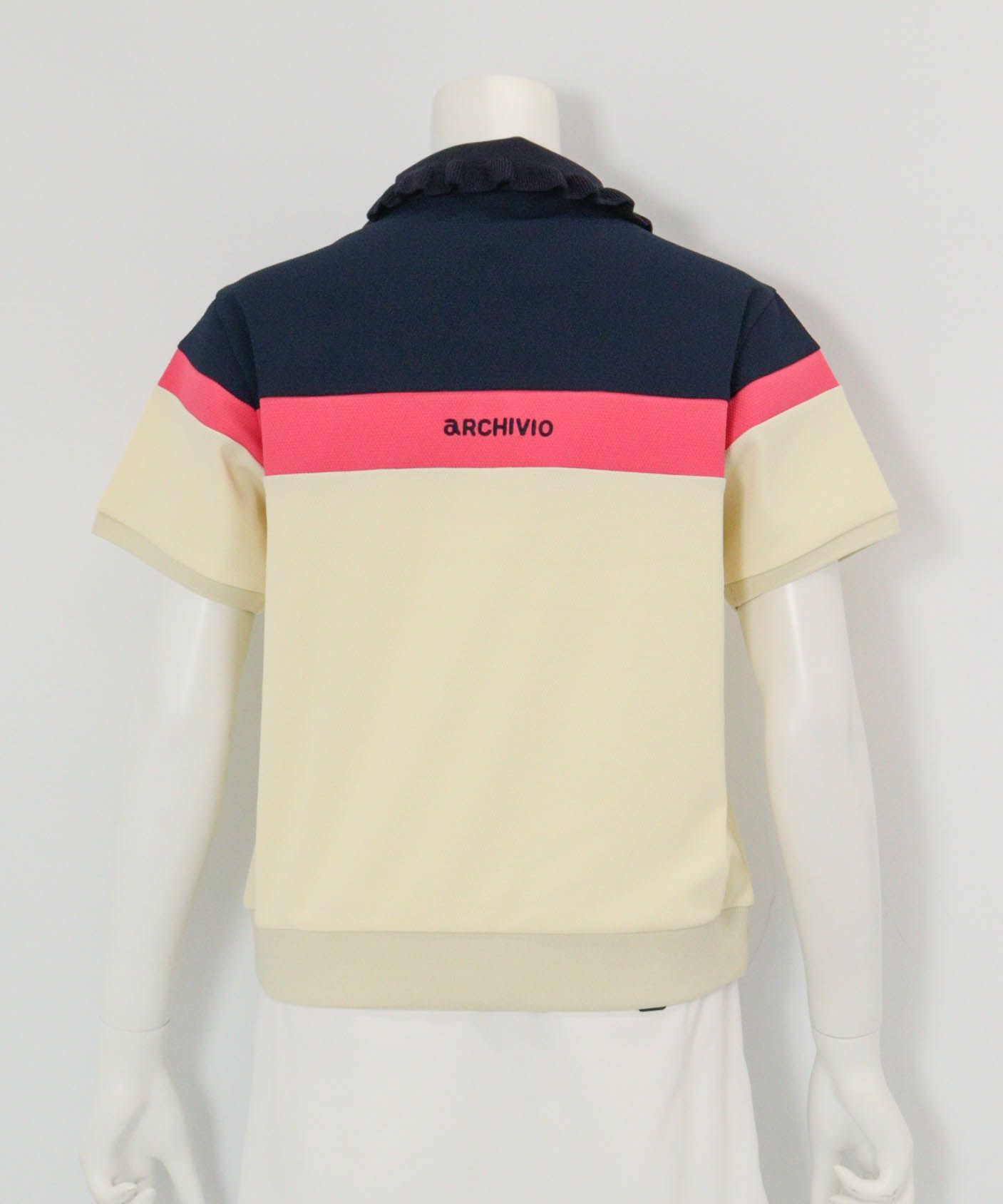 フリル襟配色UVポロシャツ(ネイビー×アイボリー)後ろ