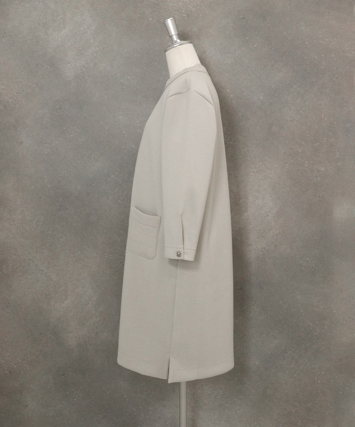 キルトポケット七分袖ワンピース(ライトグレー)横