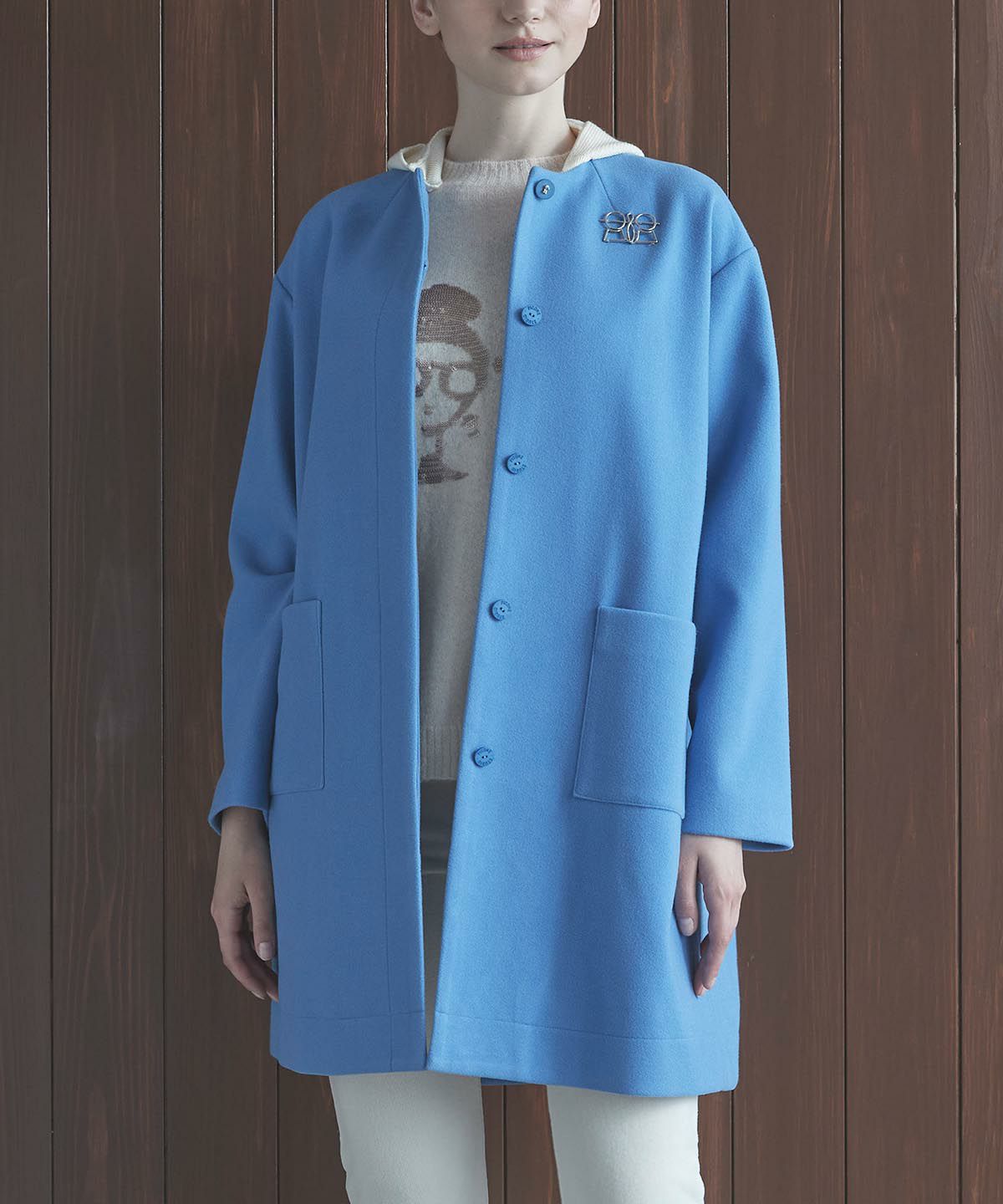 スタジオピッコーネ 女優襟ダウンコート ピンク レザーロゴ 飾りボタン 40 STUDIO PICONE（スタジオピッコーネ） ダウンコート ダウンジャケット