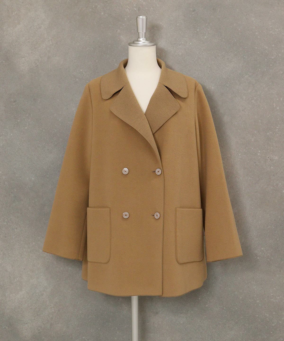 ウールライクダブルコート（キャメル）