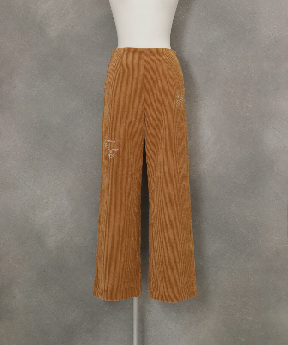 コーデュロイ刺繍ワイドパンツ（キャメル）