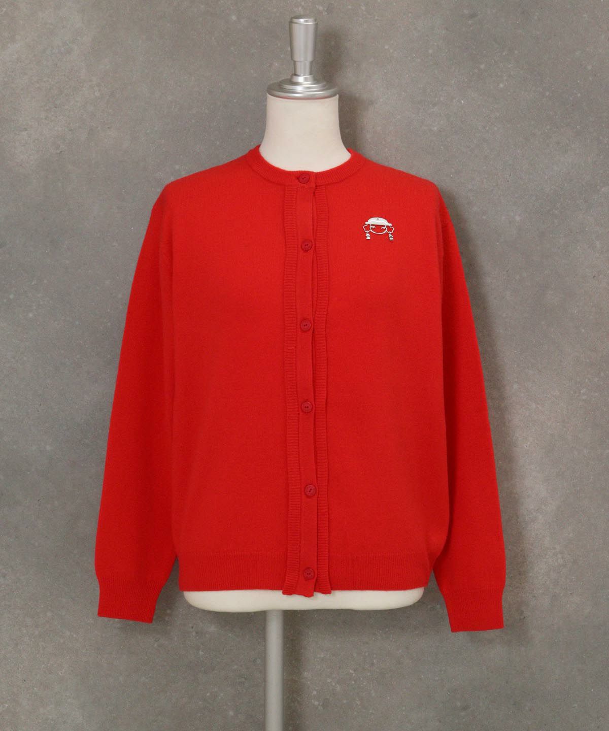 ウール100％バックイラストカーディガン（レッド）