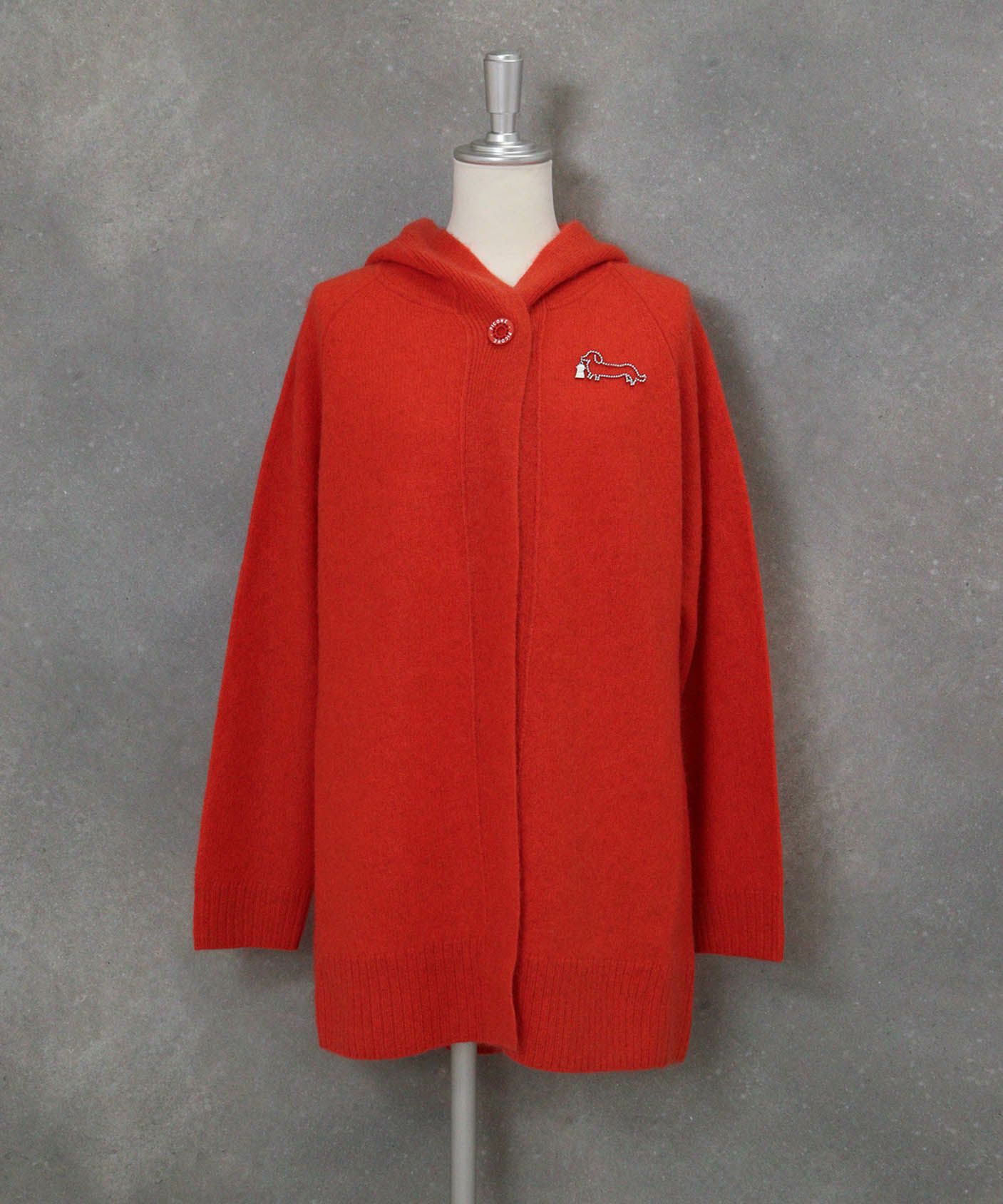 ヤク100％フードニットカーディガン（オレンジ）