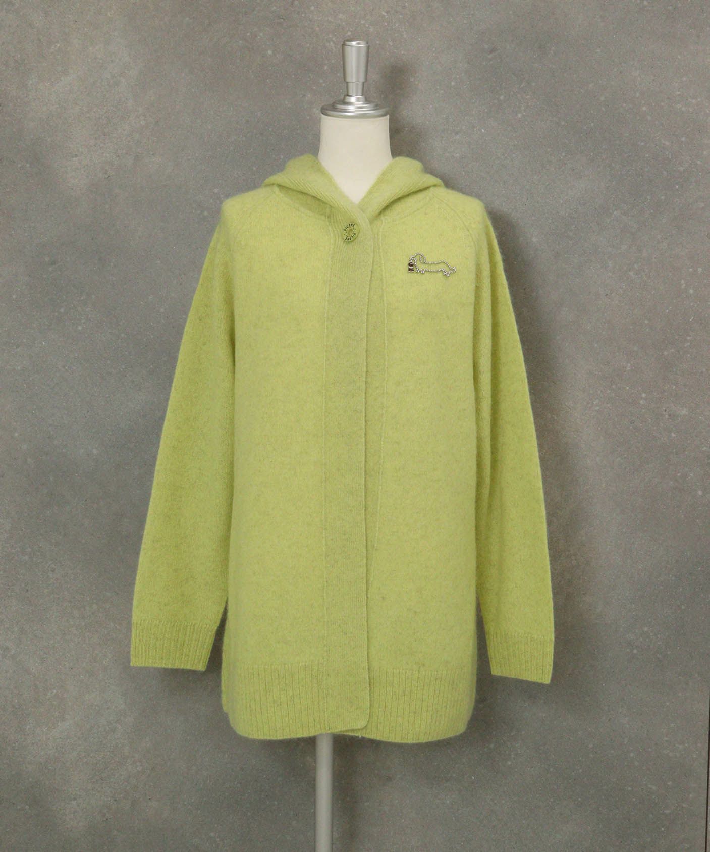 ヤク100％フードニットカーディガン（イエロー）