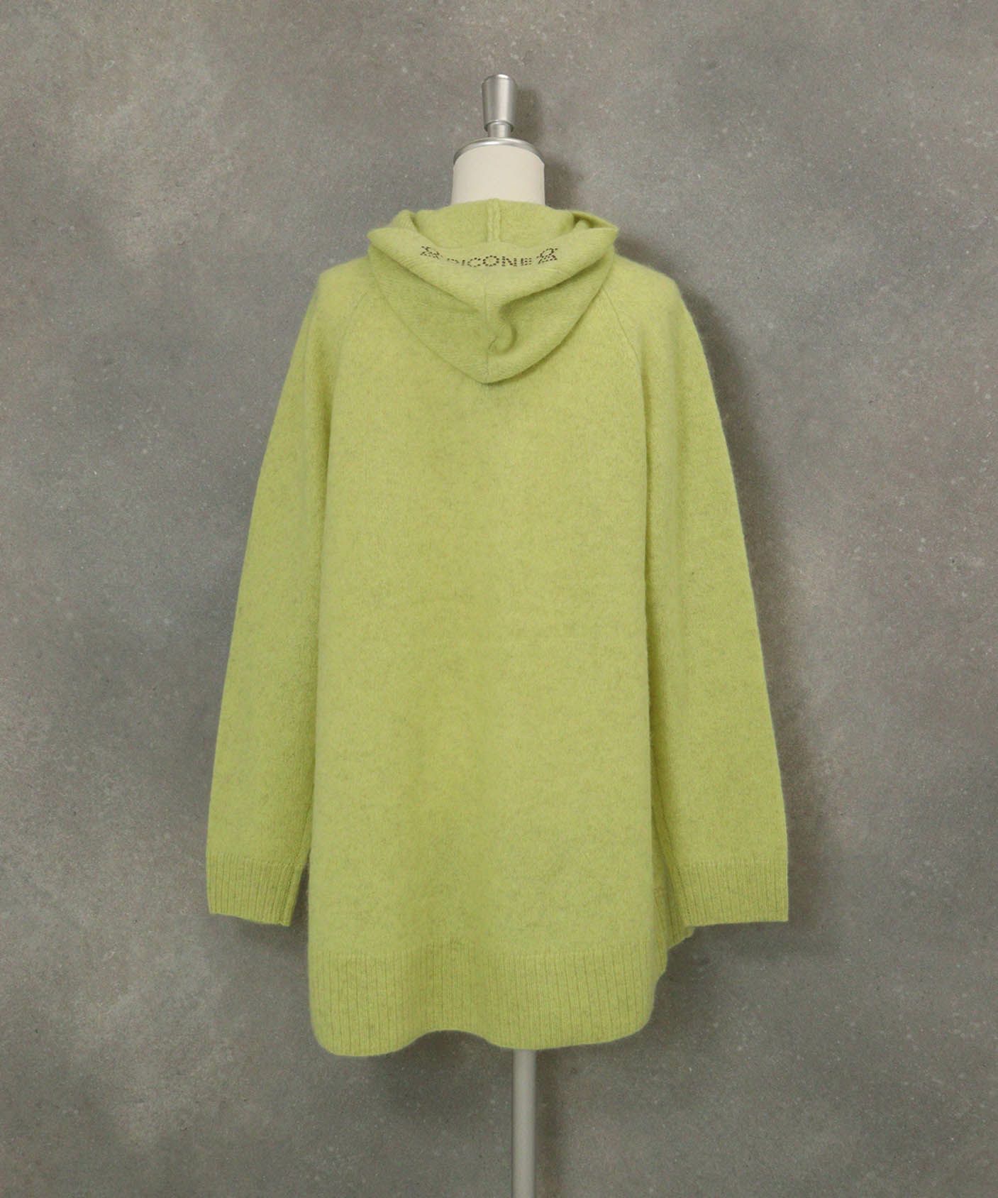 ヤク100％フードニットカーディガン後ろ（イエロー）