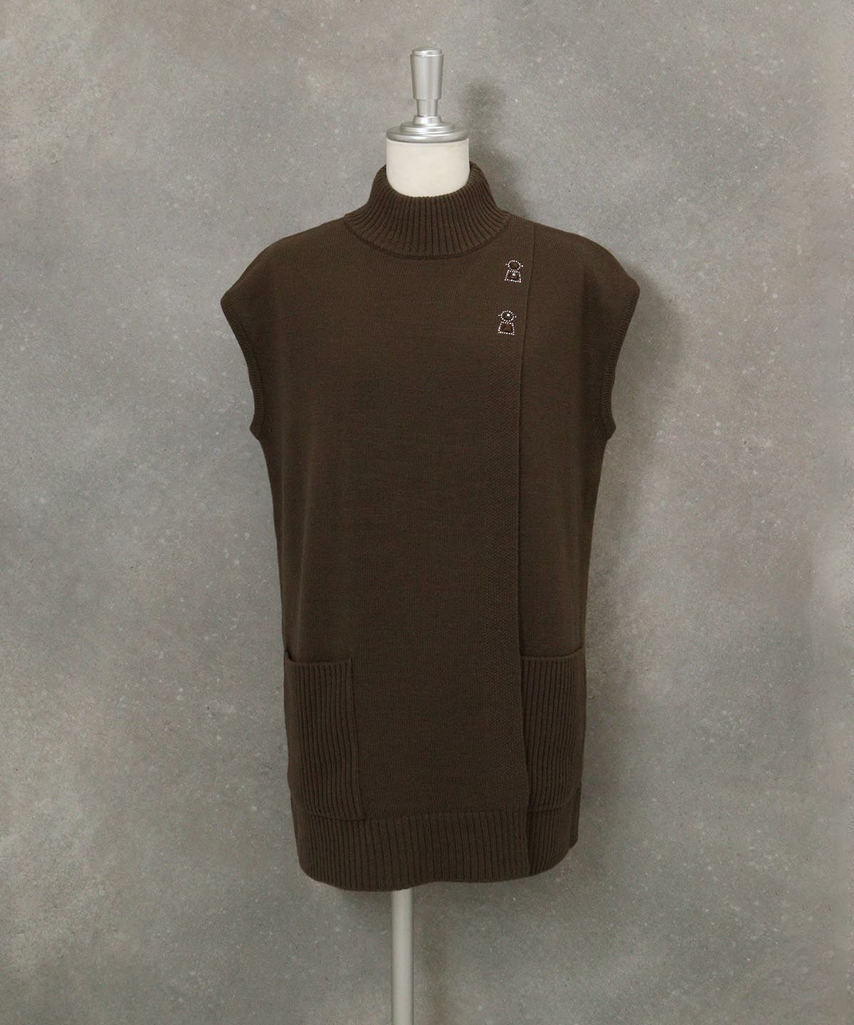 ウール100％チュニック丈ニットベスト（ブラウン）
