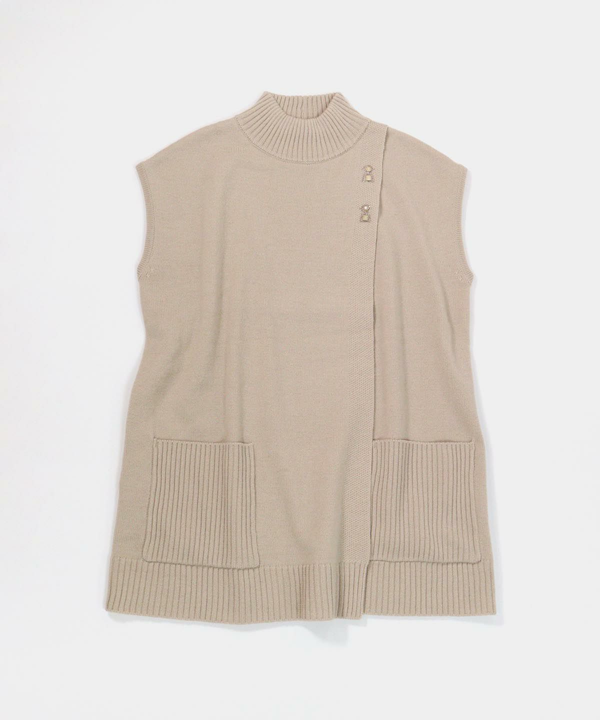 ウール100％チュニック丈ニットベスト（ベージュ）