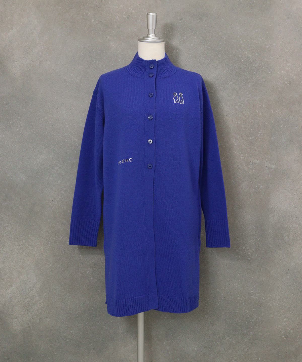 ウール100％ボタンニットカーディガン（ブルー）