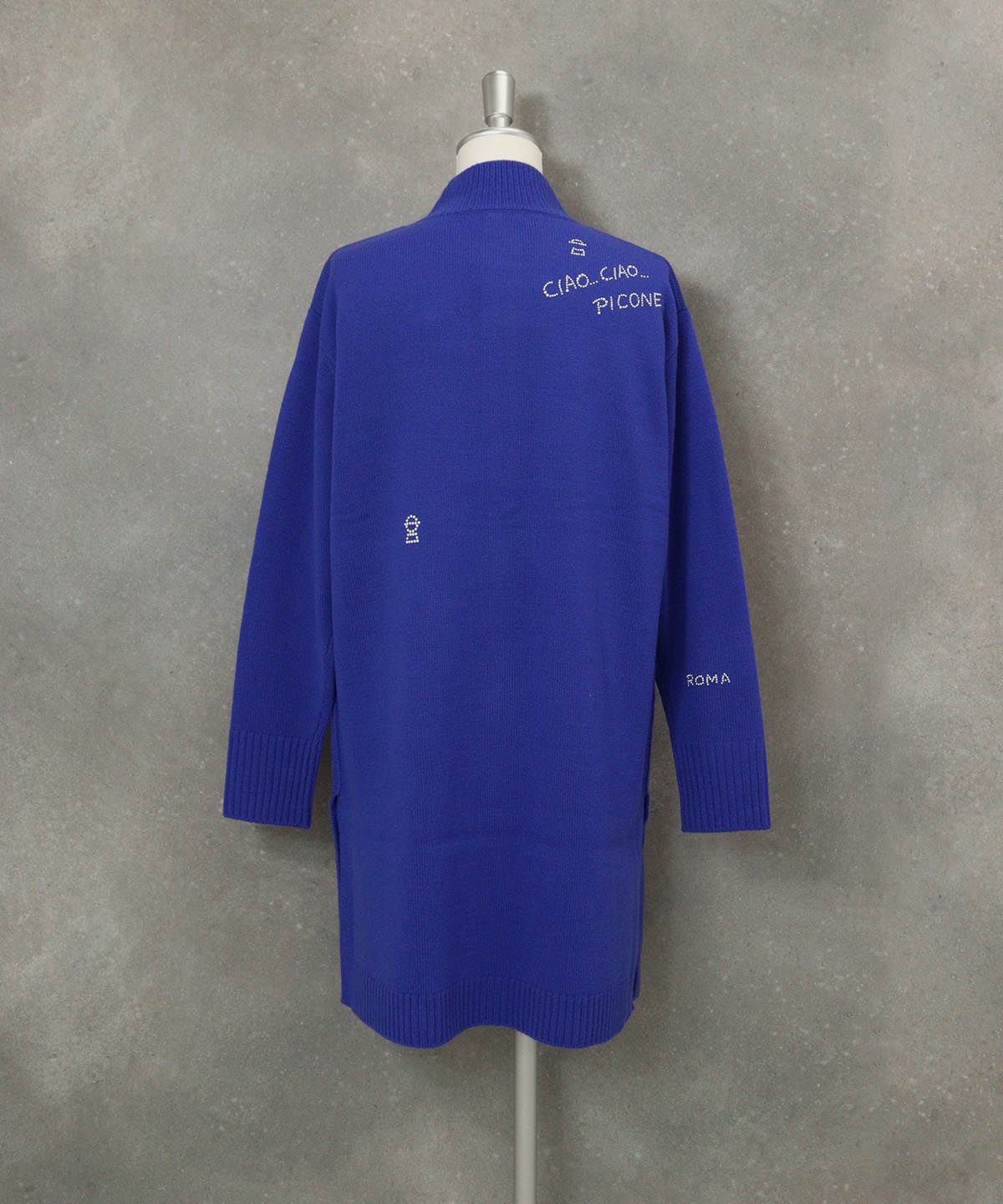 ウール100％ボタンニットカーディガン後（ブルー）