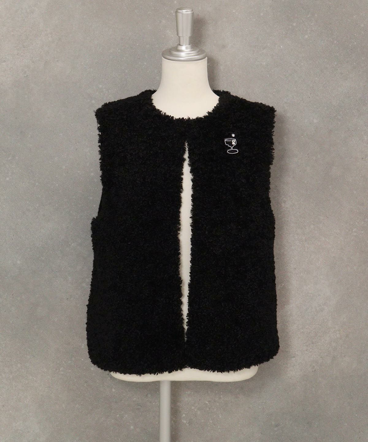 ボア×ニット切替ベスト（ブラック）