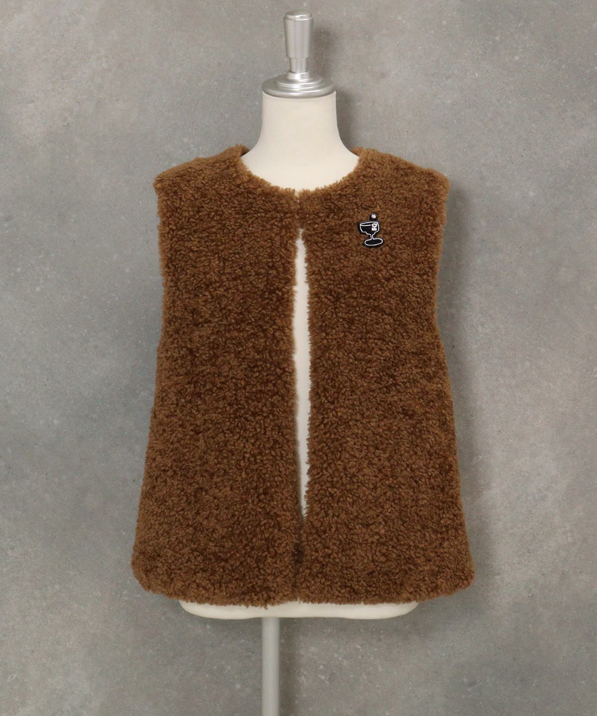 ボア×ニット切替ベスト（ブラウン）