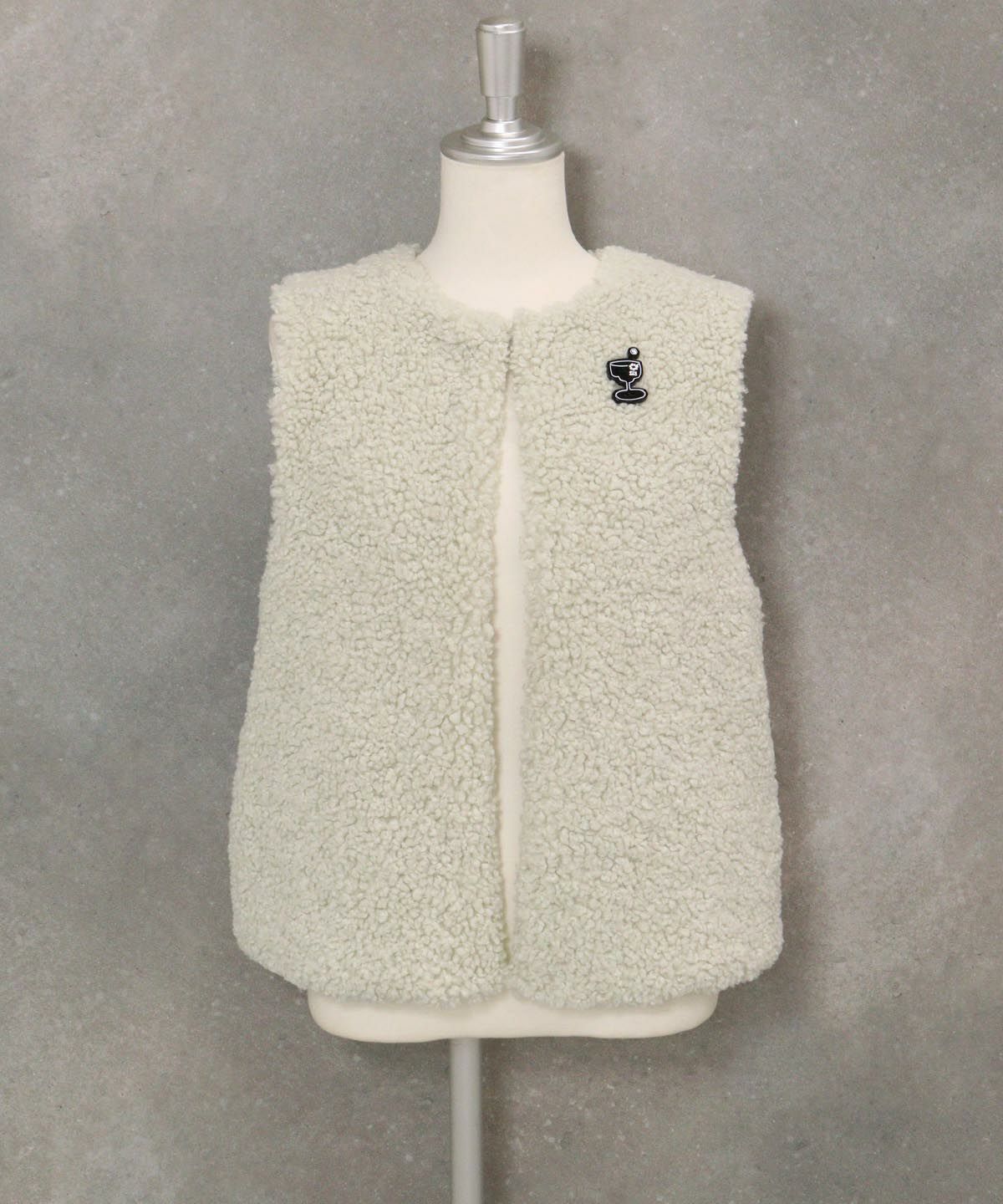 ボア×ニット切替ベスト（ライトグリーン）