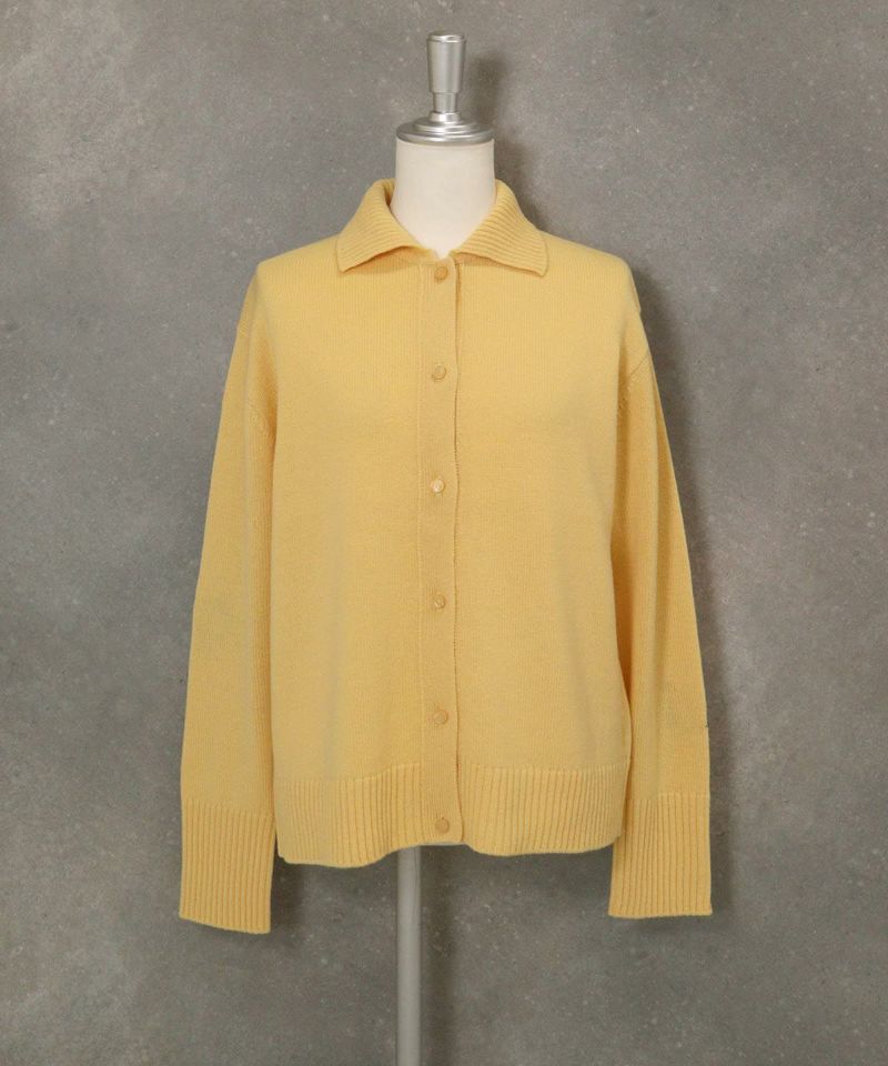 ウール100％袖刺繍ニットカーディガン（イエロー）