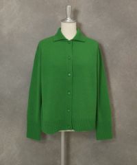 ウール100％袖刺繍ニットカーディガン（グリーン）