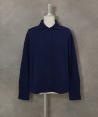 ウール100％袖刺繍ニットカーディガン（ネイビー）