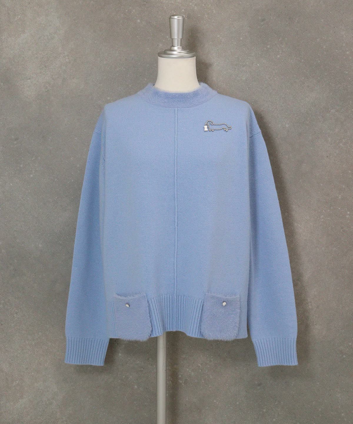 フェザーポケットウール混ニット（ライトブルー）