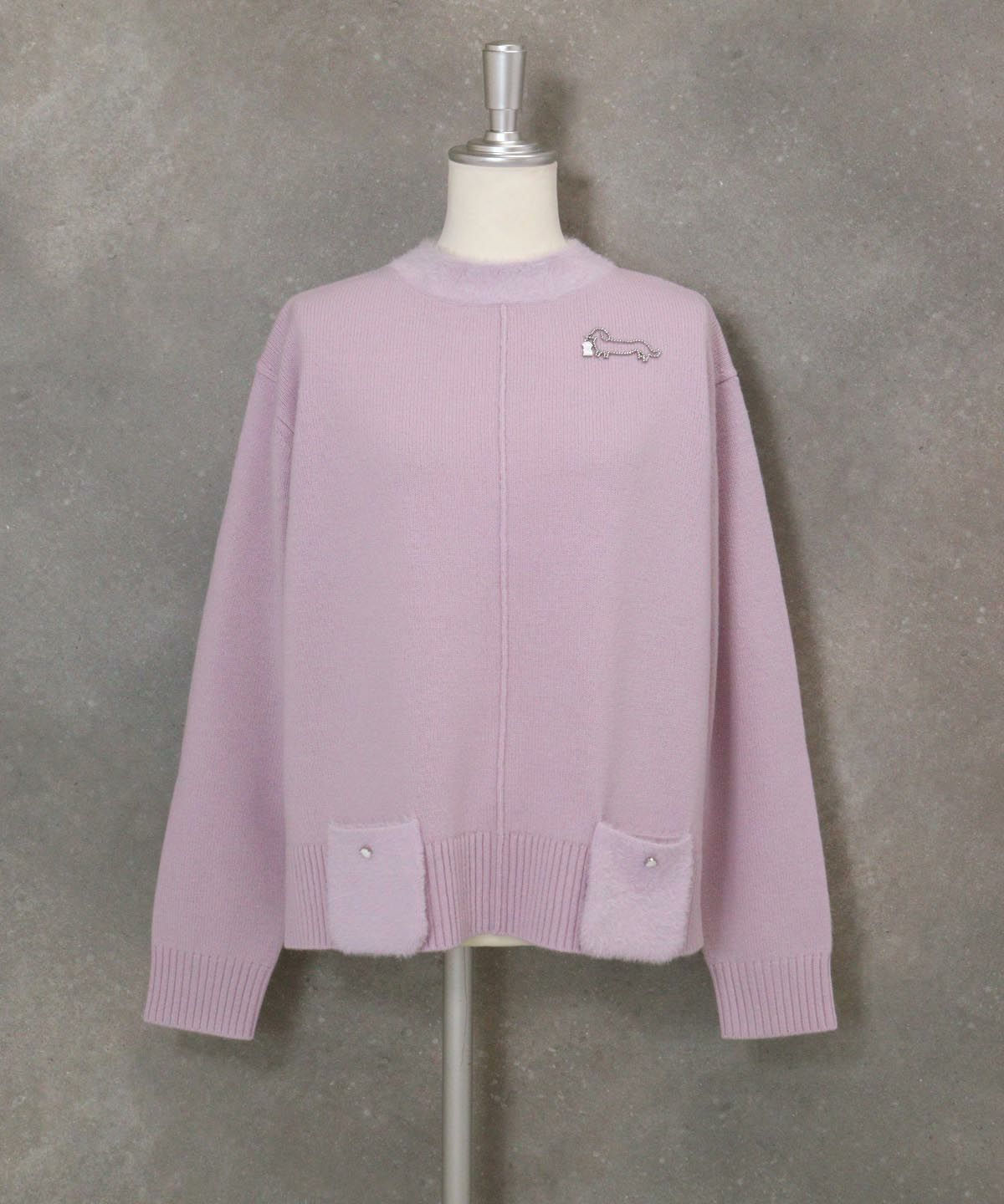 フェザーポケットウール混ニット（ライトパープル）