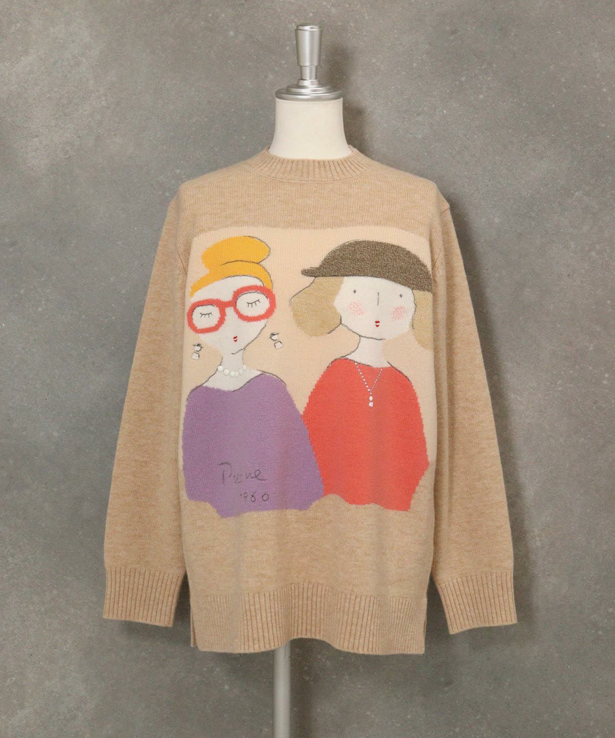 ウール100％BIGイラストニット（ベージュ）