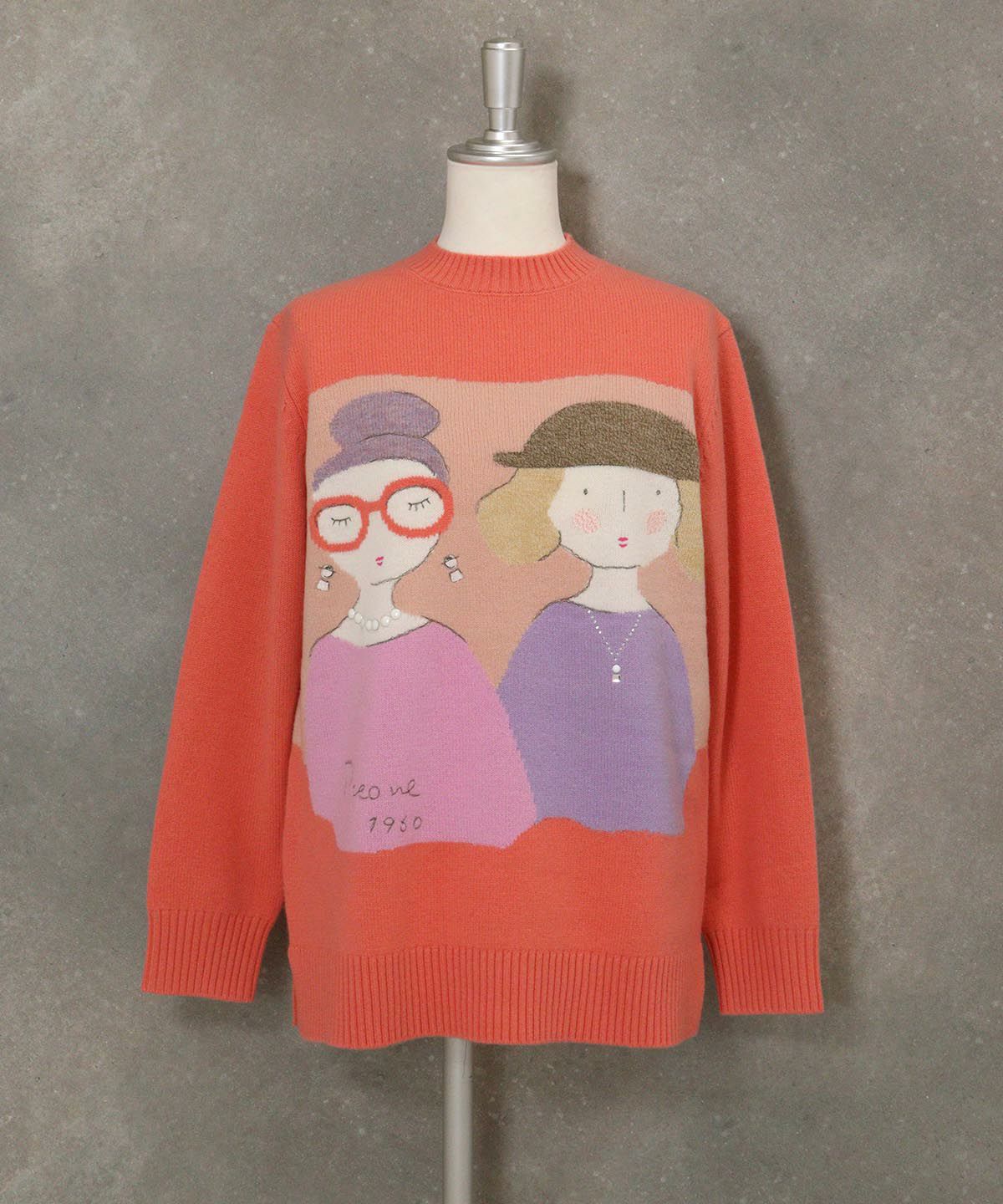 ウール100％BIGイラストニット（ライトオレンジ）