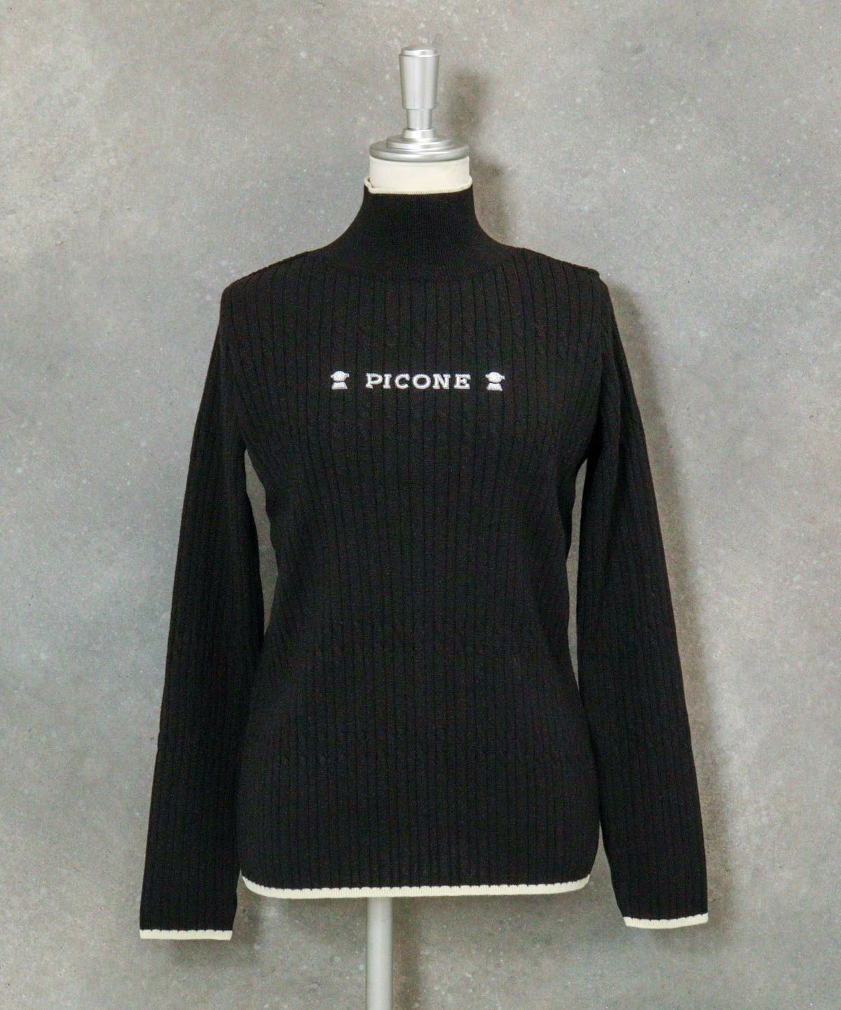 リブケーブルハイネックニット（ブラック）