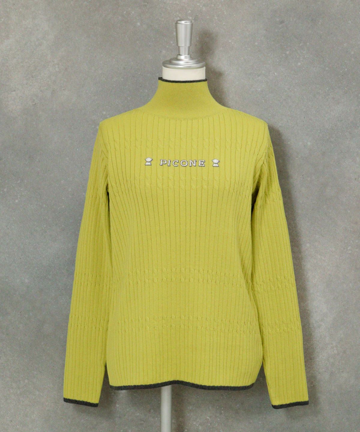 リブケーブルハイネックニット（ライトグリーン）