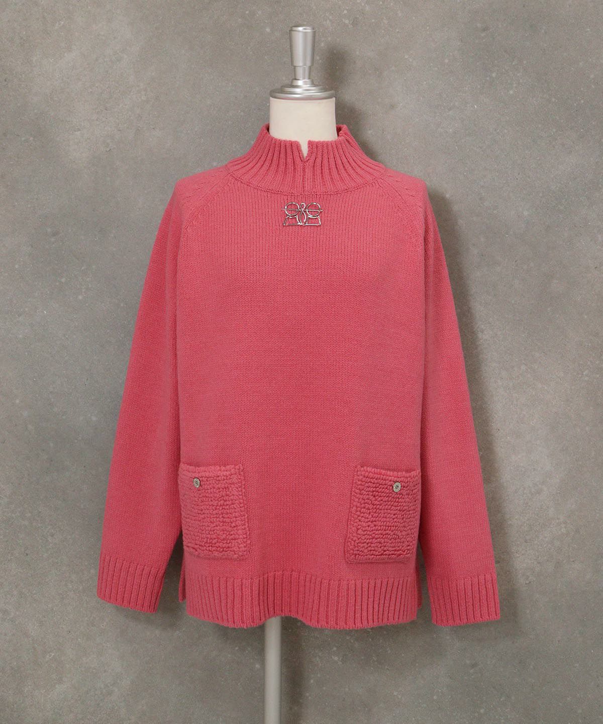 ウール混パイル風ポケットニット（ピンク）