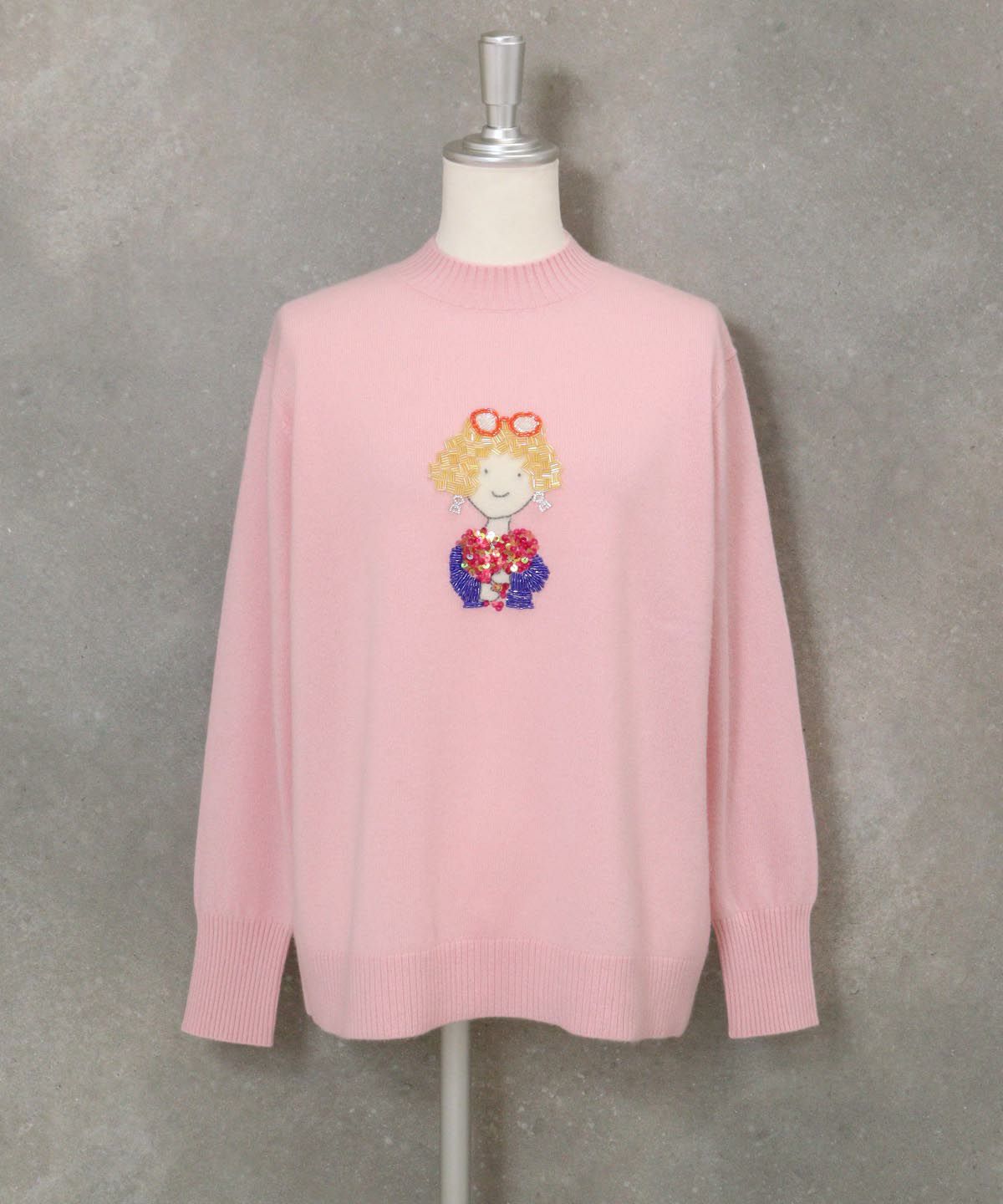 カシミヤ100％ビーズ刺繍ニット（ピンク）