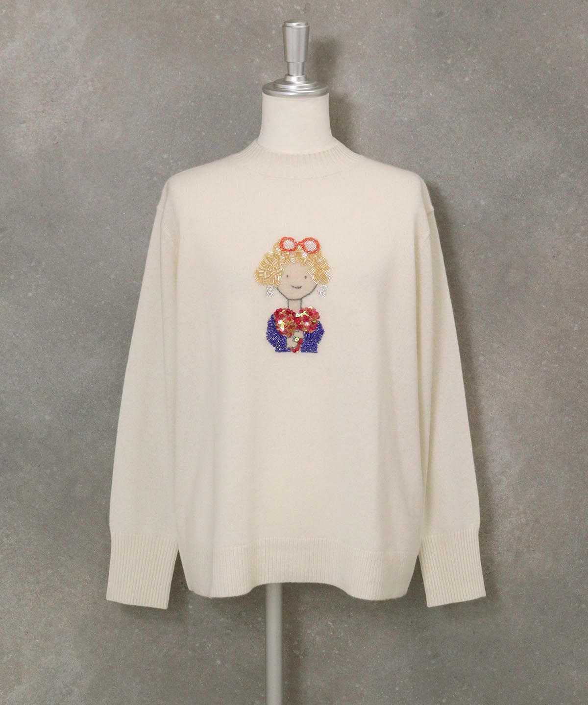 カシミヤ100％ビーズ刺繍ニット（ホワイト）