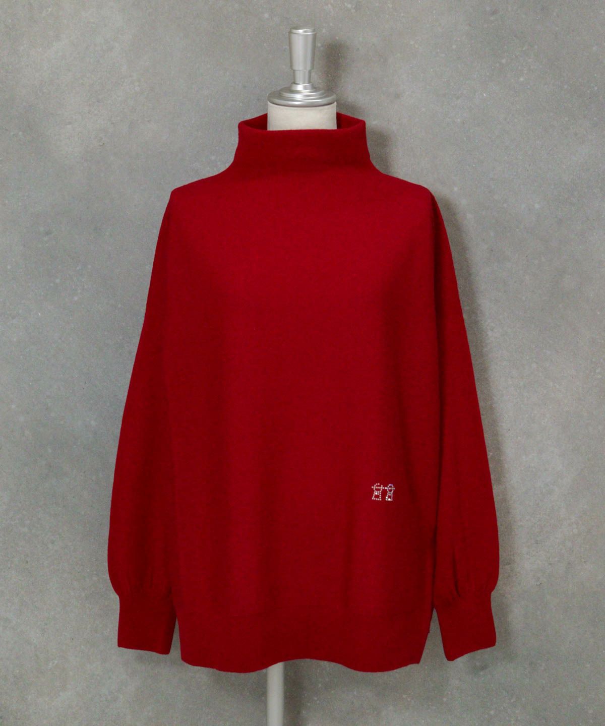 ウール100％ポイントストーンニット（レッド）