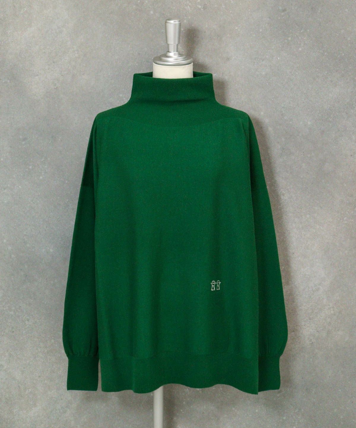 ウール100％ポイントストーンニット（グリーン）