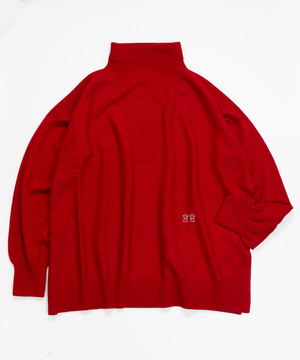 ウール100％ポイントストーンニット（レッド）