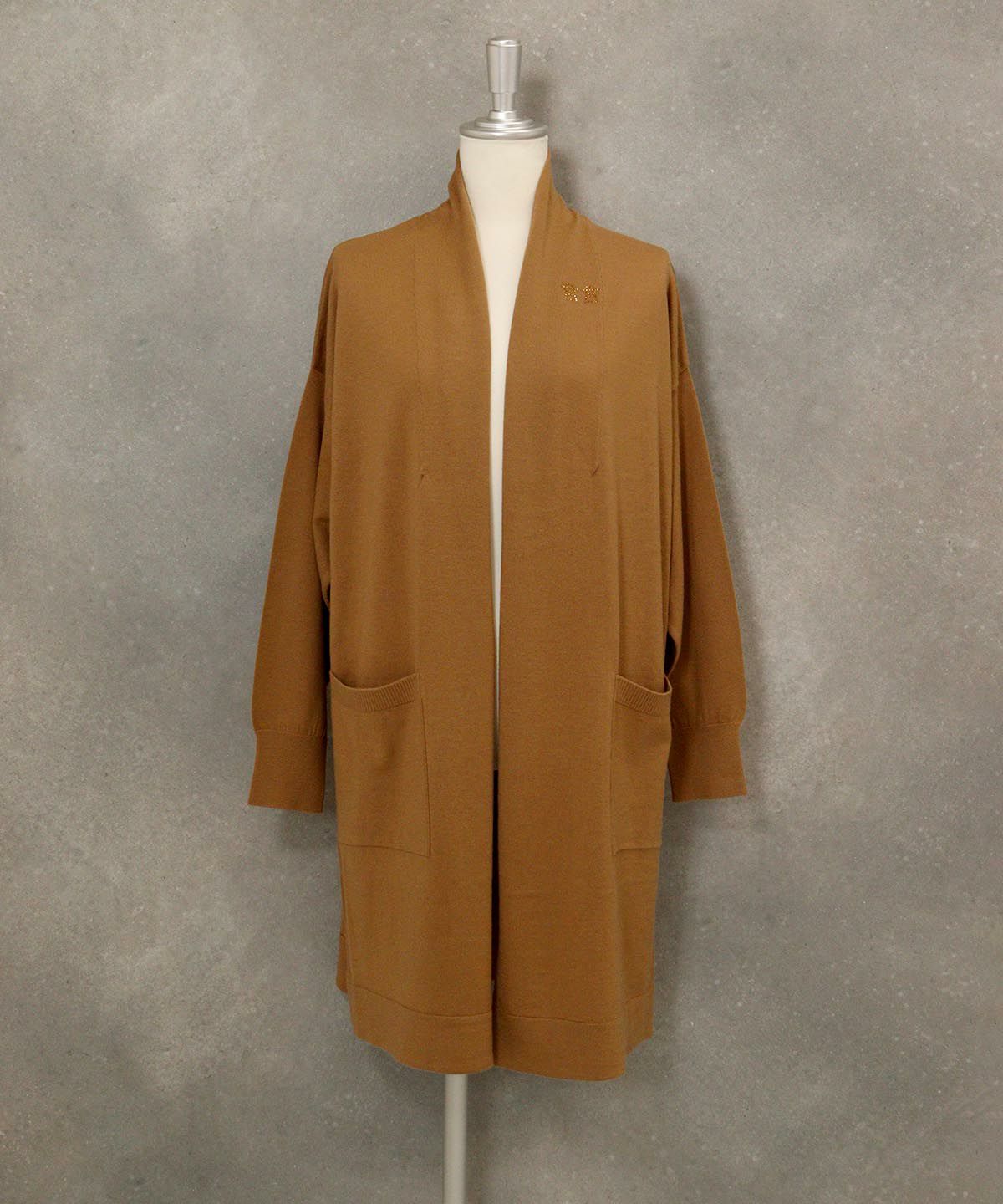 ウール100％ロングカーディガン(ベージュ)前