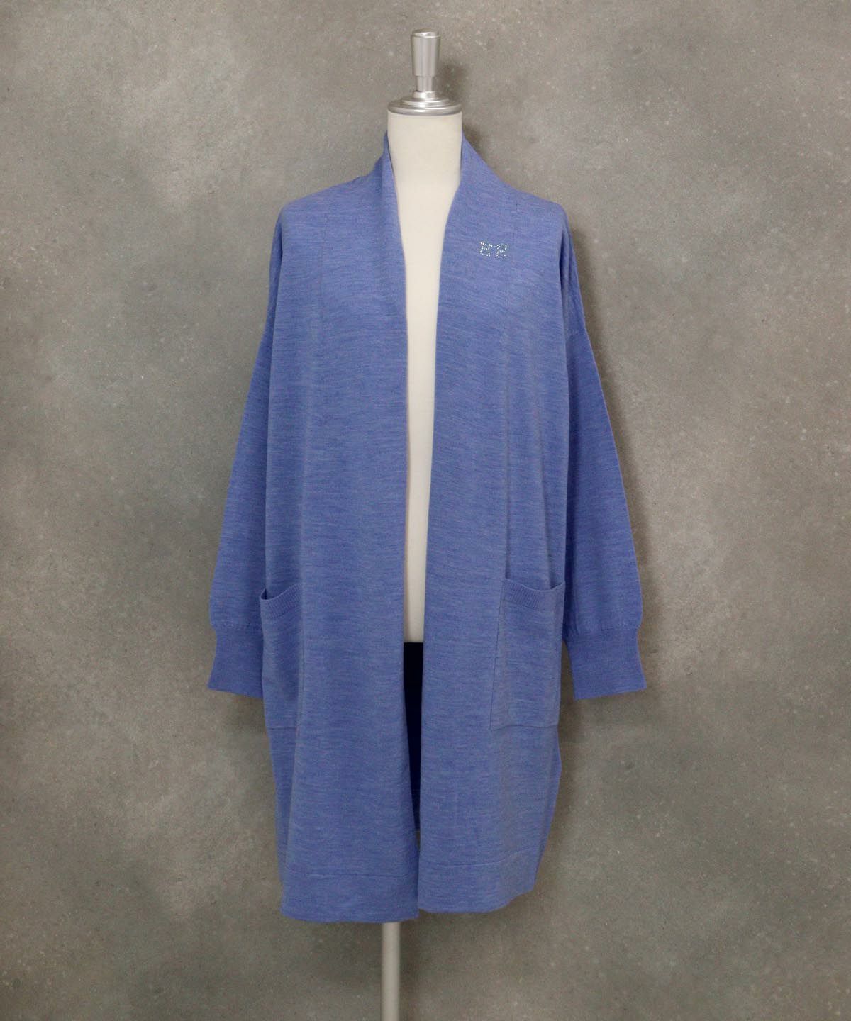 ウール100％ロングカーディガン(ライトブルー)前