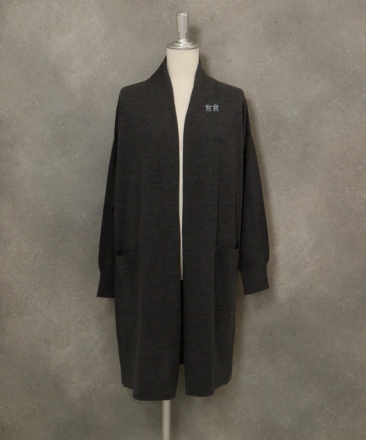 ウール100％ロングカーディガン(グレー)前