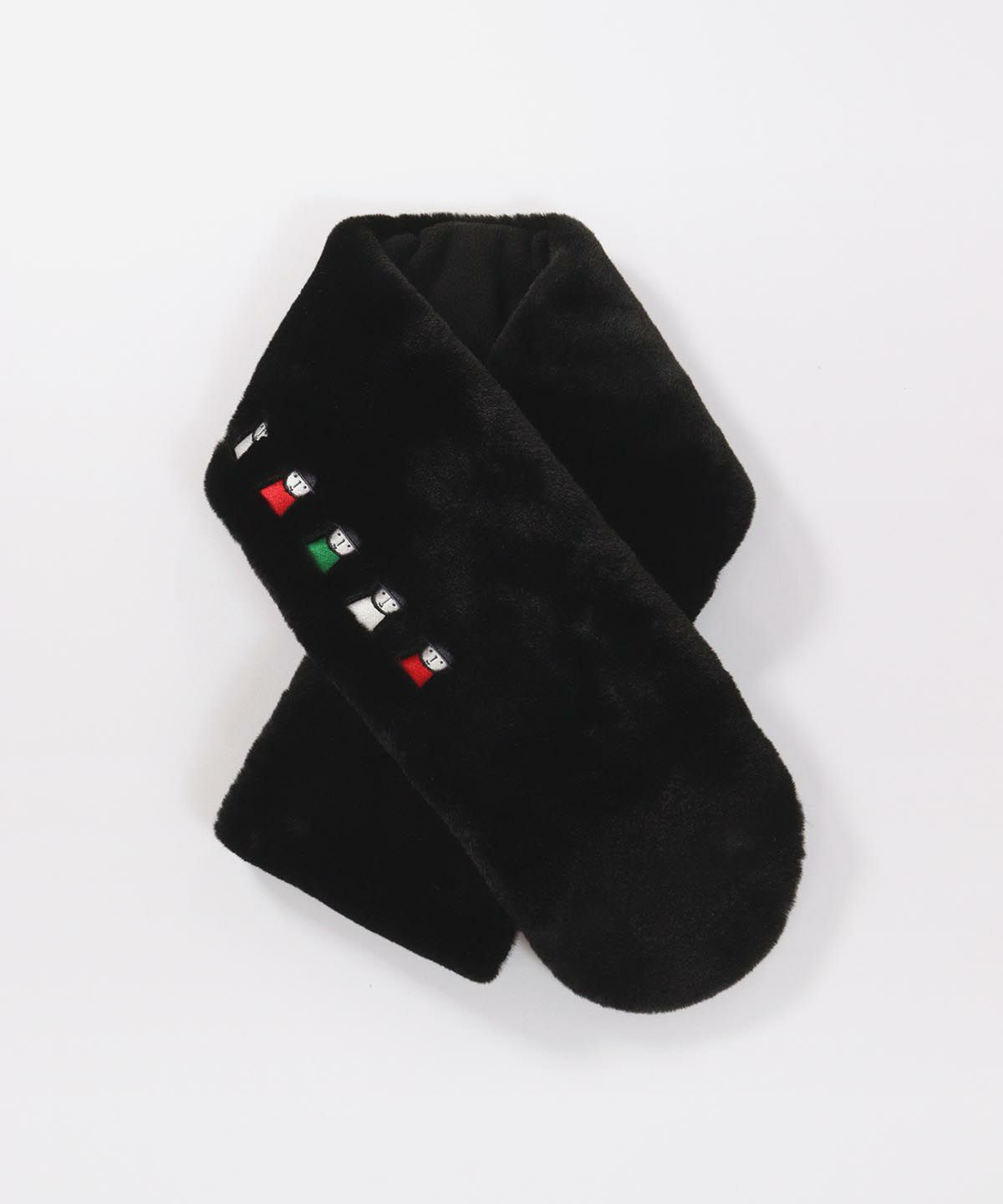 ファー素材刺繍ネックウォーマー（ブラック）