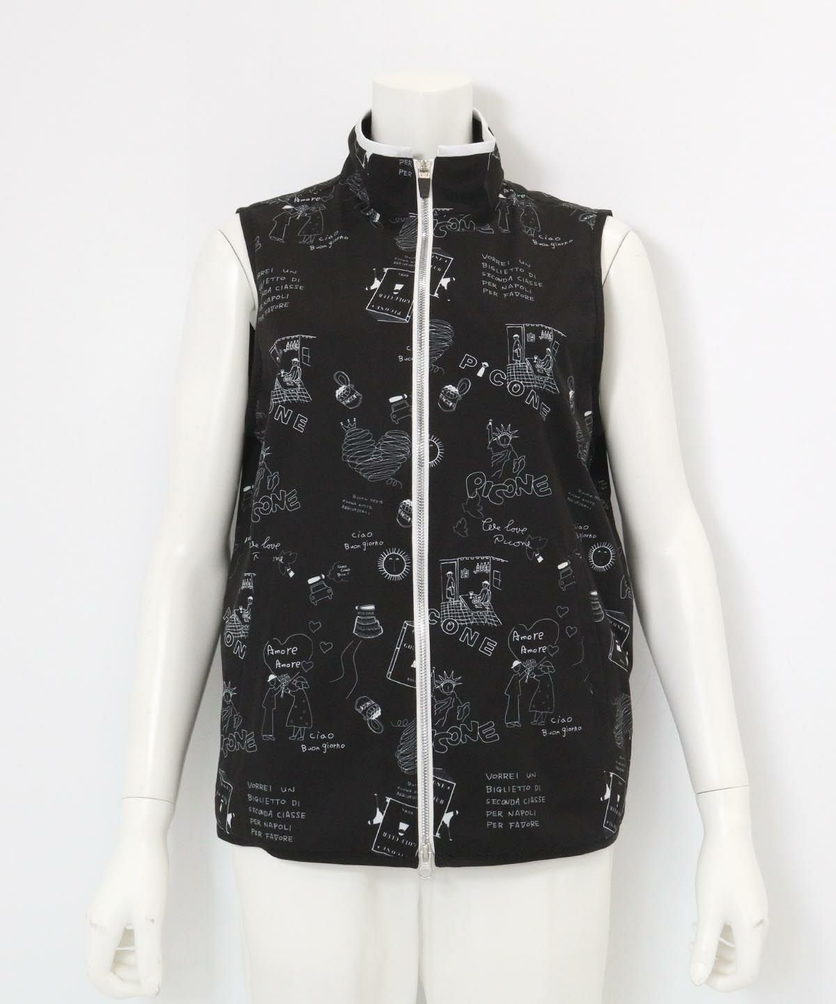 保温撥水総柄ジップベスト(ブラック)前