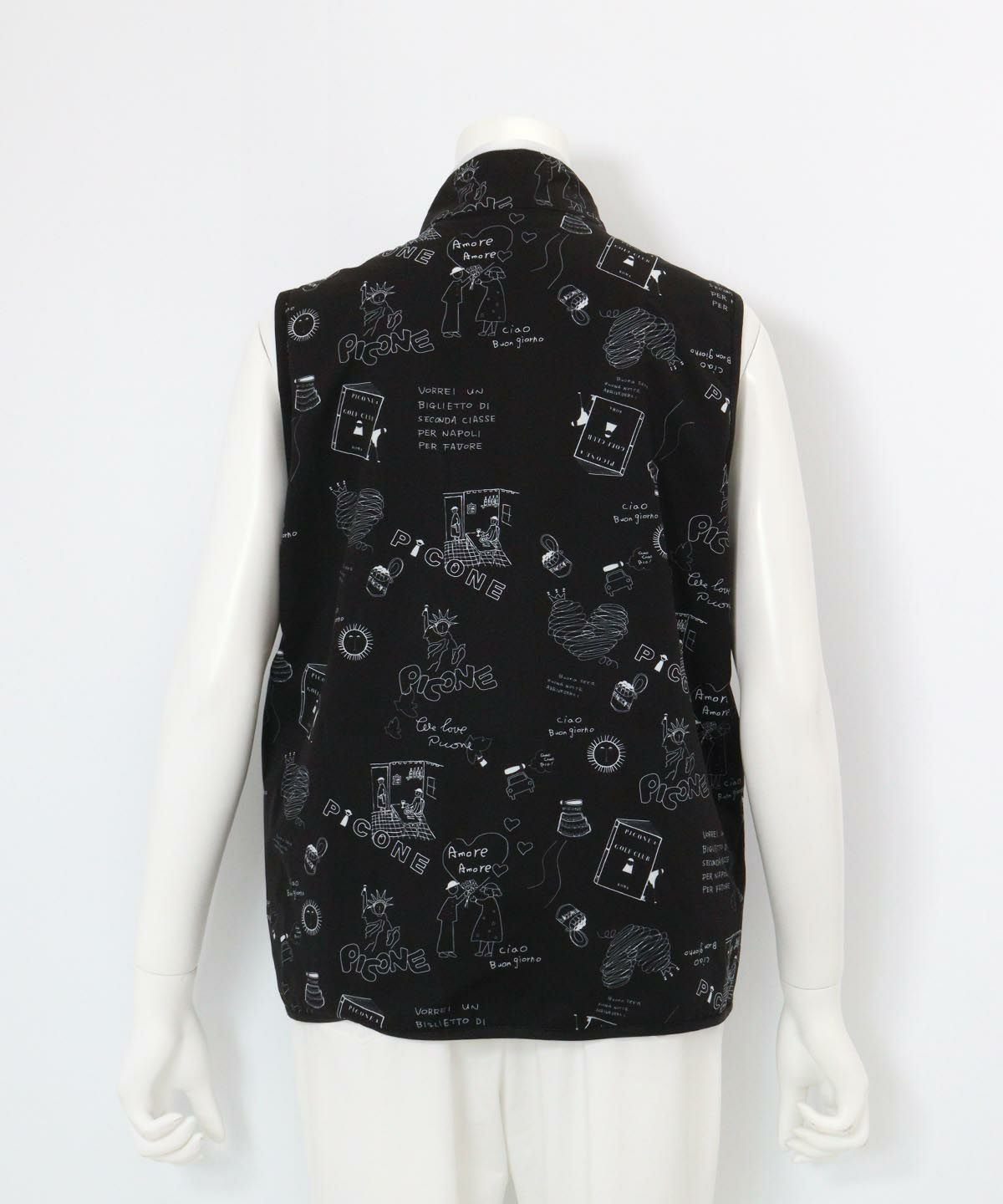 保温撥水総柄ジップベスト(ブラック)後ろ